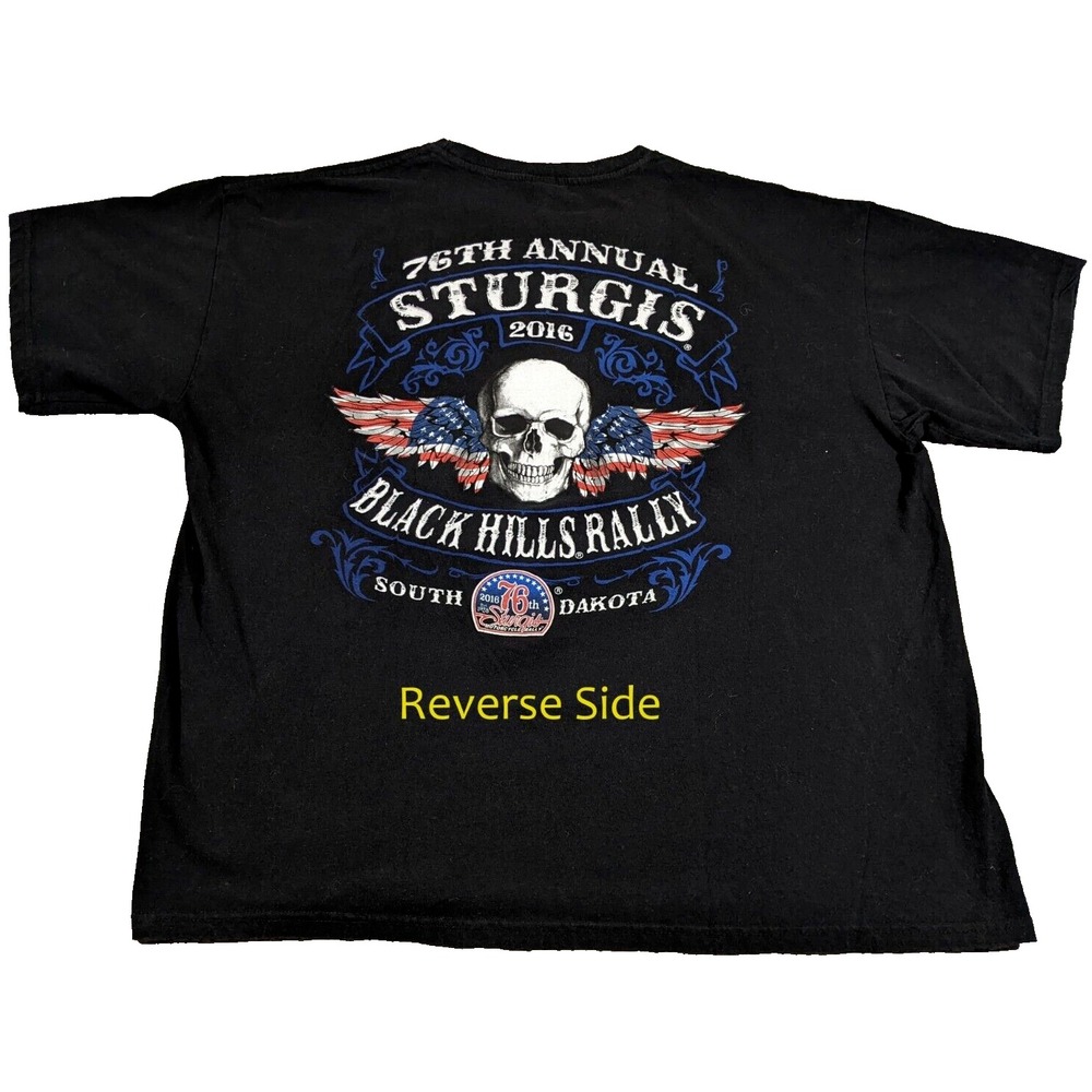 Sturgis 76th Black Hills Rally Mens 2XL Biker T-Shirt Double Sided Graphic Skull